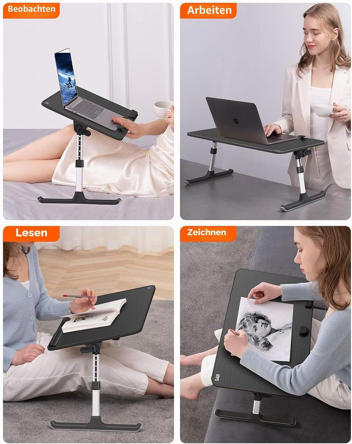Tisch, Betttisch, SAIJI Laptop Ständer,Frühstückstablett, 5 Höhen, 4 Winkel, Stabiler Klapptisch für