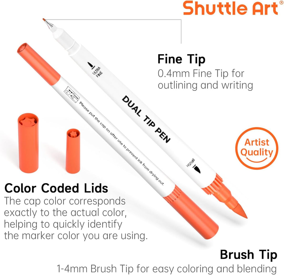 Shuttle Art Dual Brush Pen Set, 120 bunte Filzstifte doppelköpfige Pinselstifte mit weicher Spitze,