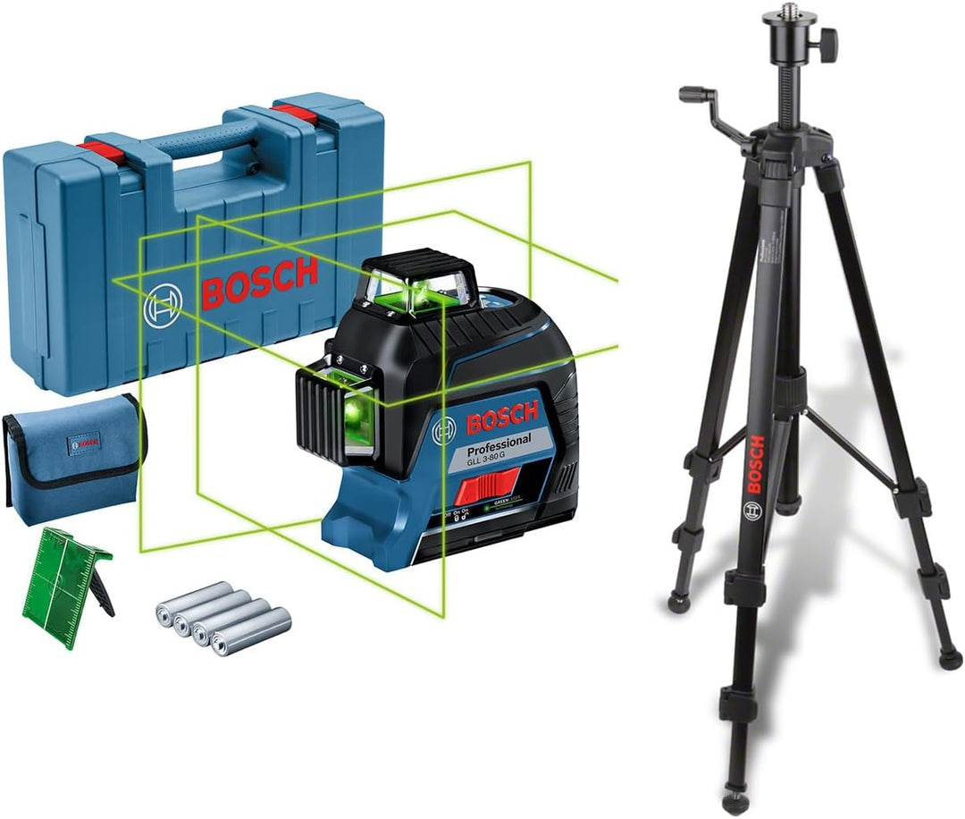 Bosch Professional Linienlaser GLL 3-80 G + Baustativ BT 150 Grüner Laser + Stativ, Grüner Laser + S