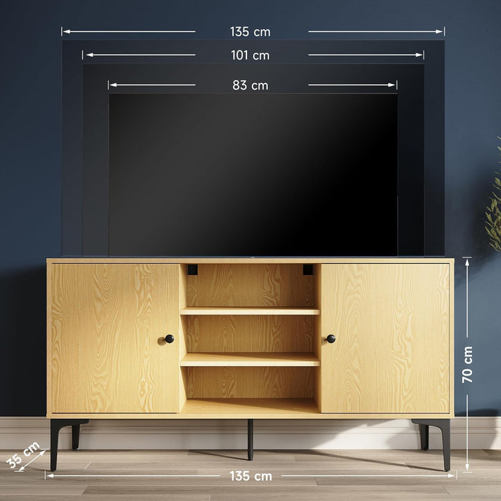 SONNI TV-Schrank, Fernsehtisch, Fernsehregal, Lowboard für Fernseher 60 Zoll mit 2 Schränken, 3 offe