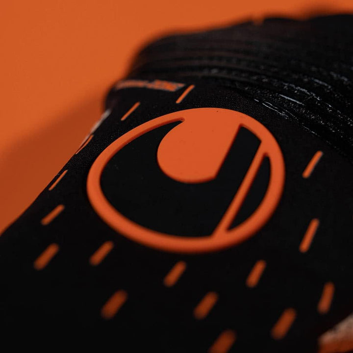 uhlsport Speed Contact SUPERGRIP+ Reflex Torwarthandschuhe für Erwachsene, Unisex, Schwarz/Weiss/Ora