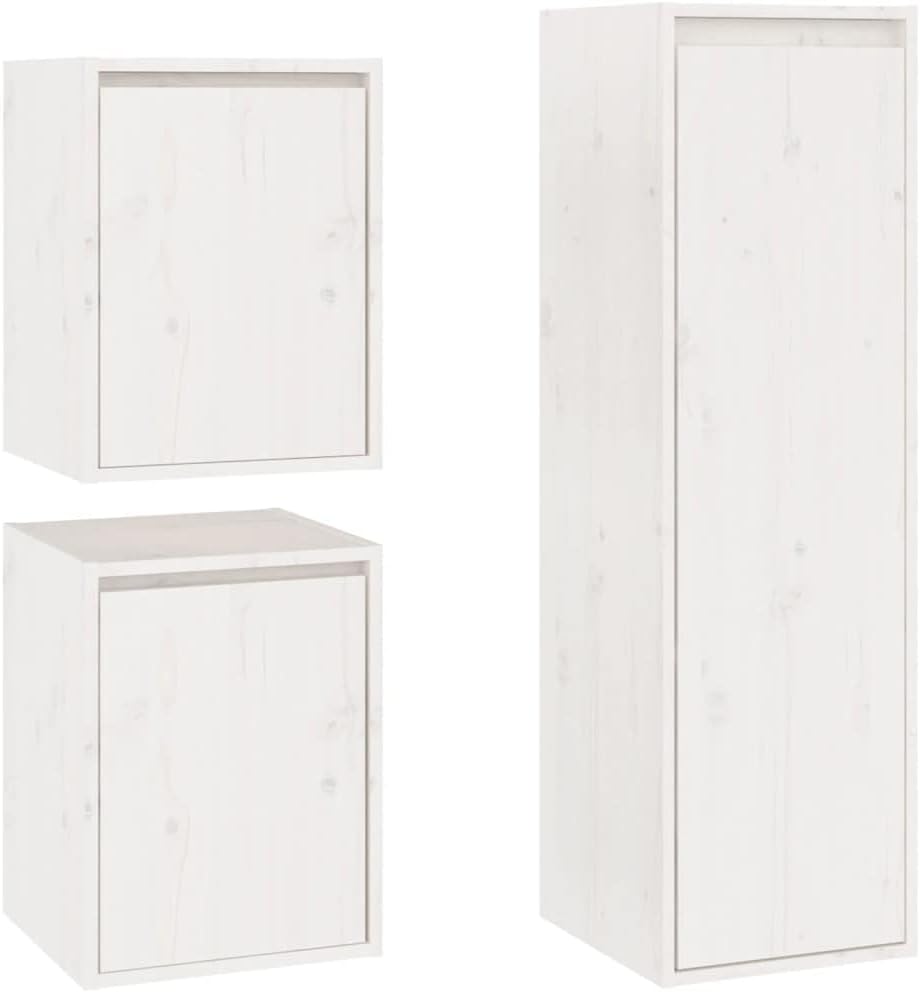 homiuse Wohnzimmer TV-Schränke 3 STK. Weiss Massivholz Kiefer Klassischen TV Schrank Set Wohnzimmer