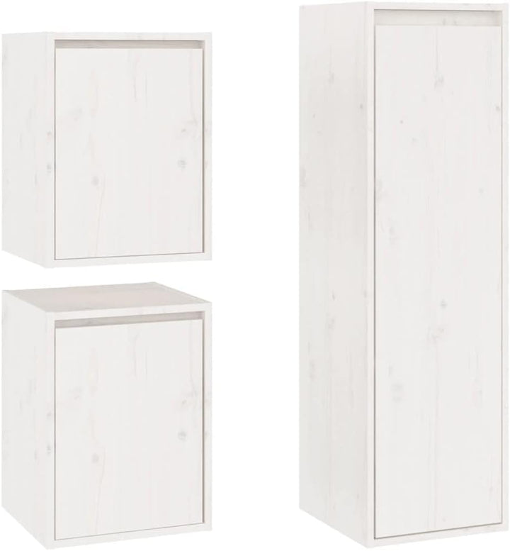 homiuse Wohnzimmer TV-Schränke 3 STK. Weiss Massivholz Kiefer Klassischen TV Schrank Set Wohnzimmer