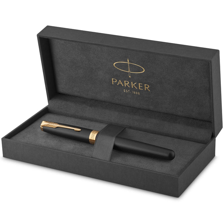 Parker Sonnet Füller | Matt-Schwarze Lackierung mit Goldzierteilen | Füllfederhalter mit feiner Fede
