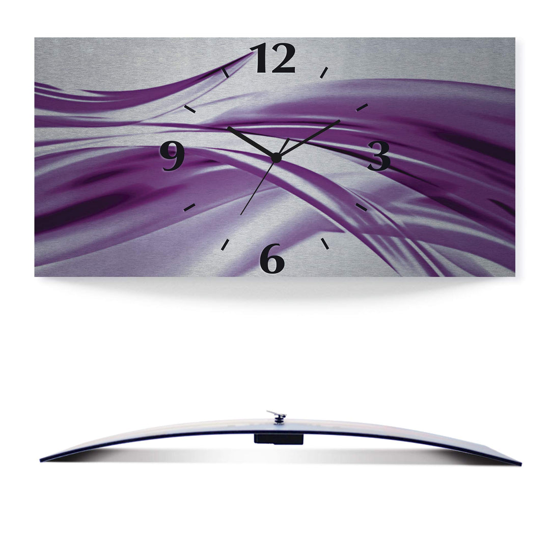ARTLAND Wanduhr ohne Tickgeräusche Alu Funkuhr 60x30 cm Eckig Lautlos 3D Design Welle Abstrakt Moder