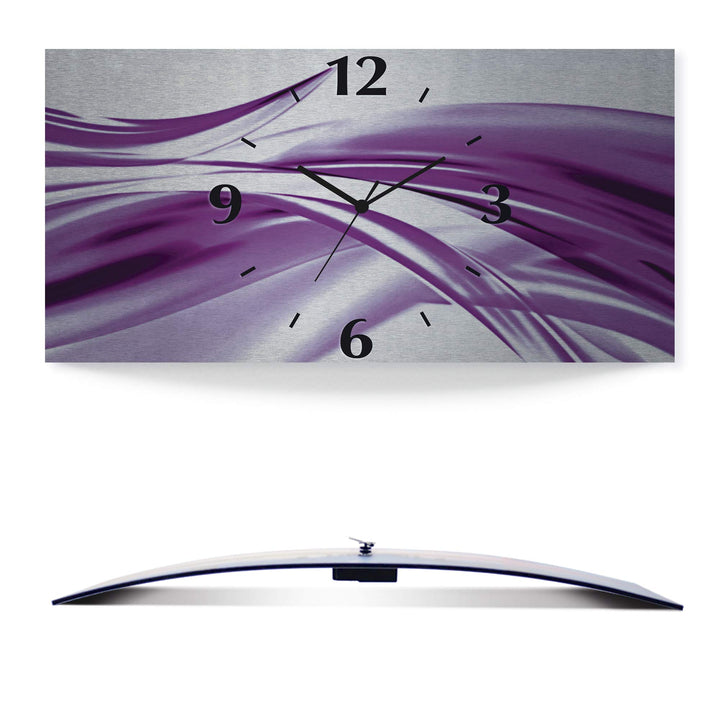 ARTLAND Wanduhr ohne Tickgeräusche Alu Quarzuhr 60x30 cm Eckig Lautlos 3D Design Welle Abstrakt Mode