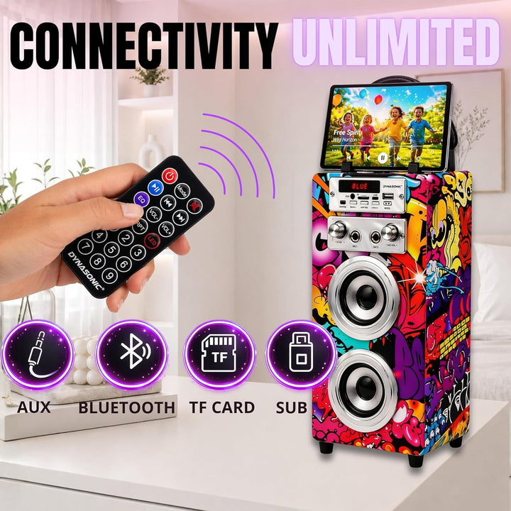 Dynamic Karaoke-Maschine, tragbarer Karaoke-Lautsprecher mit 2 Mikrofonen, Bluetooth-Lautsprecher, U