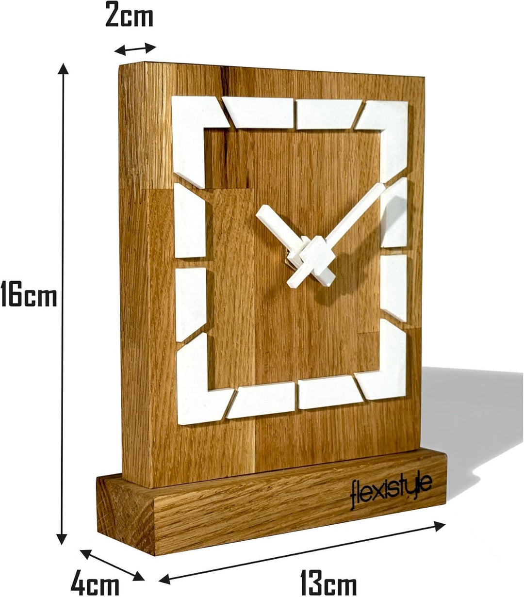 FLEXISTYLE Modern standuhr tischuhr klein aus Holz Eiche Wohnzimmer Badezimmer Uhr Holz tischuhren h