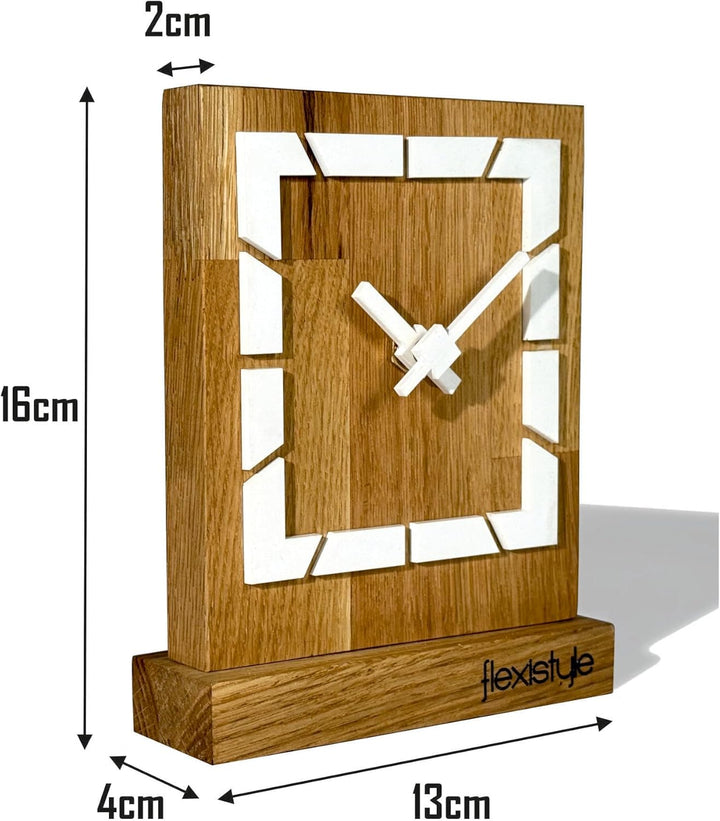 FLEXISTYLE Modern standuhr tischuhr klein aus Holz Eiche Wohnzimmer Badezimmer Uhr Holz tischuhren h