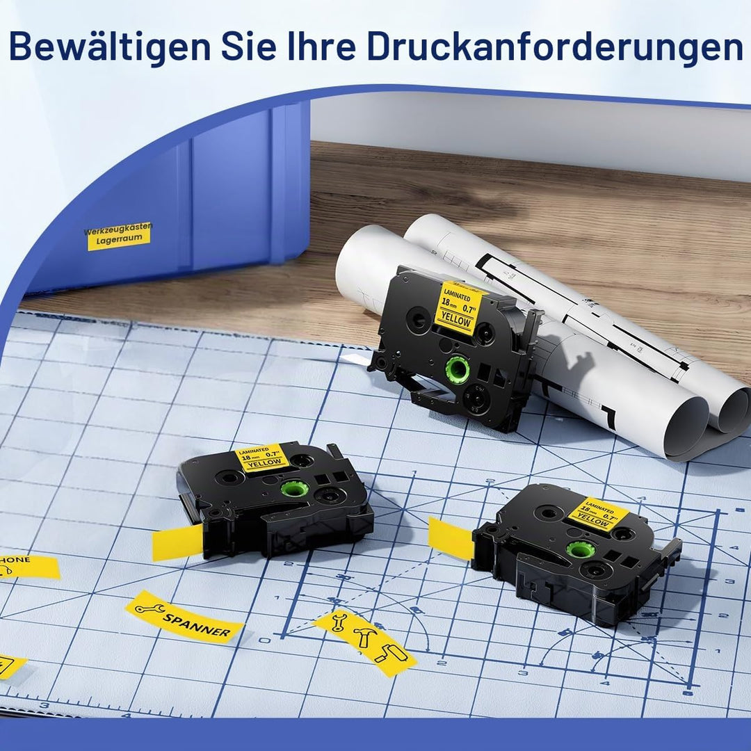 Tze-641 18mm Beschriftungsbänder Gelb, Kompatibel mit Brother P-touch Bänder 18mm Schwarz auf Gelb,
