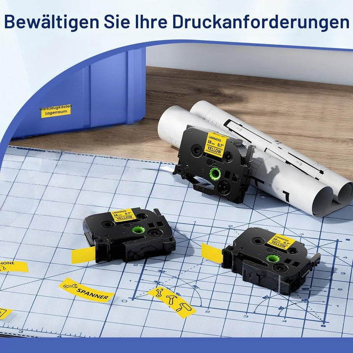 Tze-641 18mm Beschriftungsbänder Gelb, Kompatibel mit Brother P-touch Bänder 18mm Schwarz auf Gelb,