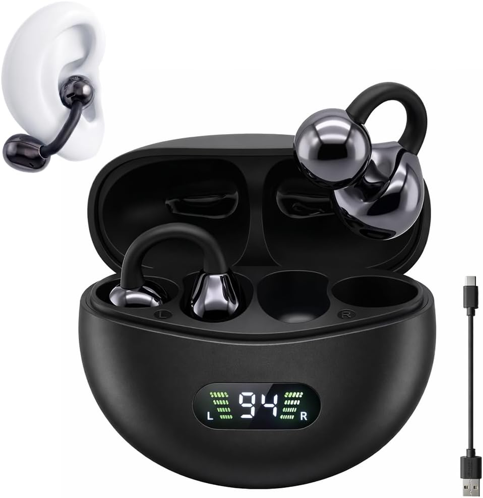 Open Ear Kopfhörer Bluetooth 5.4, Clip On Ohrhörer mit Innovativem Clip-Design, DNN Geräuschunterdrü
