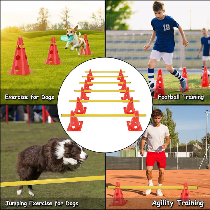 Froadp 6er Set Agility Sports Steckhürdenset Kegelhürden Hindernisse Koordinationstraining mit Rot 3