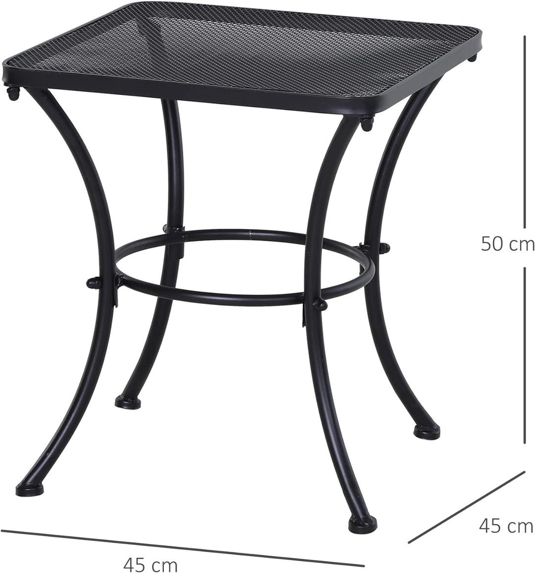 Outsunny Garten Couchtisch, Beistelltisch, Kaffeetisch, Metall, Schwarz, Terrasse, 45 x 45 x 50 cm