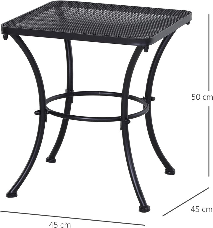 Outsunny Garten Couchtisch, Beistelltisch, Kaffeetisch, Metall, Schwarz, Terrasse, 45 x 45 x 50 cm