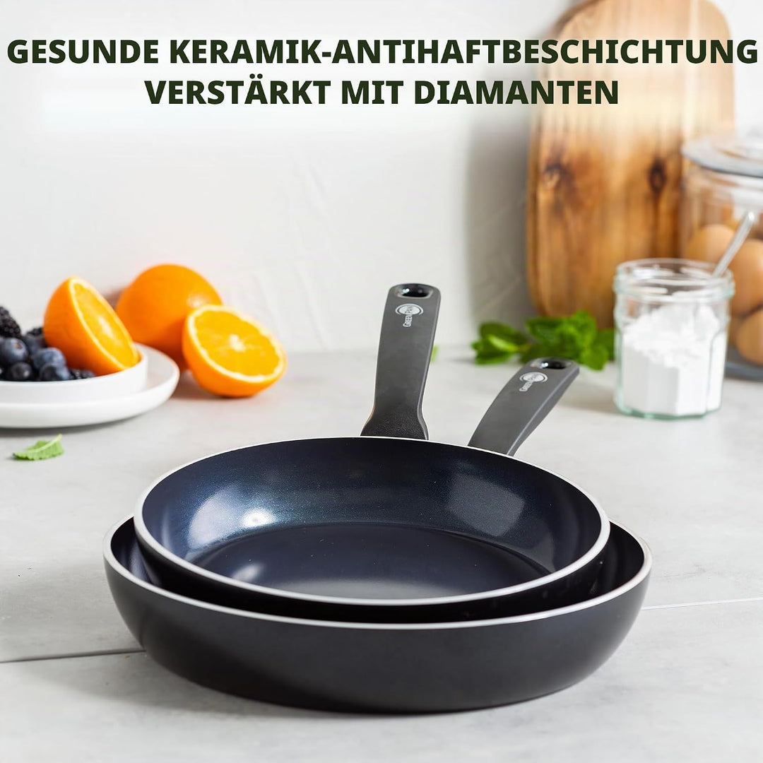 GreenPan Torino Gesunde Antihaft-Keramik Bratpfanne 2er Set, 24 cm & 28 cm, PFAS frei, Induktion, Ba