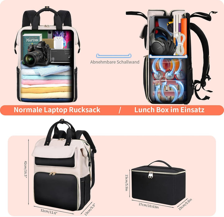 BERTASCHE Lunch Rucksack, Laptop Rucksack Damen 17,3 Zoll mit Isoliertes Kühltasche, 2-in-1-Arbeitsr