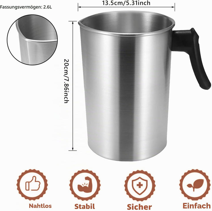 Edelstahl Kerzenschmelztopf, 2.6L Kochtopf für Kerzen Wachs Mit Hitzebeständigem Griff, Giesstopf zu