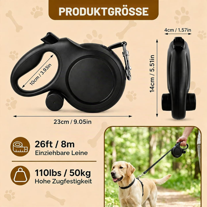 Einziehbare Hundeleine 8m für Mittelgrosse &amp; Grosse Hunde bis 50kg | Bissfeste Stahlseil Leine mit K