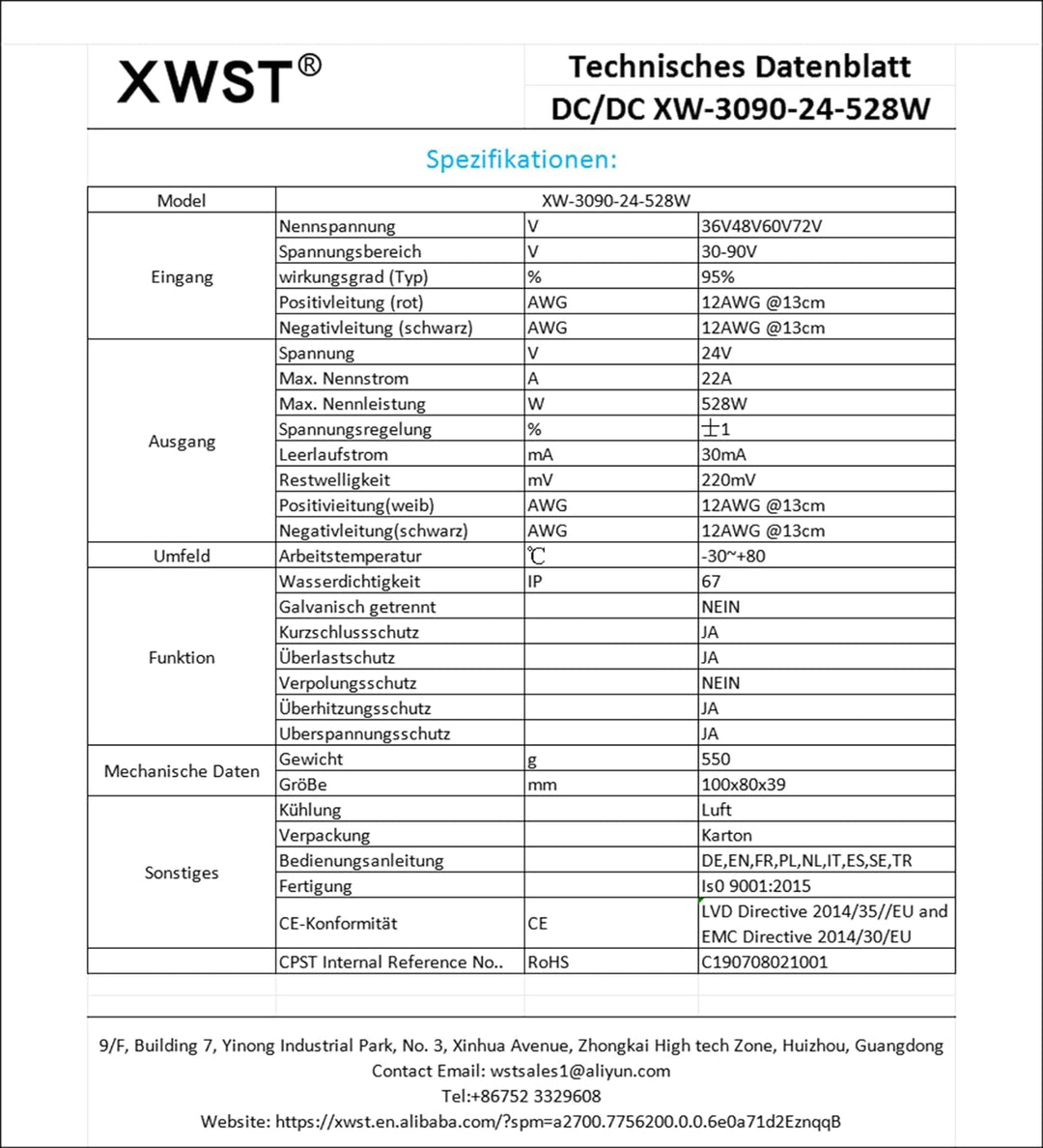 XWST DC DC 36V48V60V72V85V auf 24V Buck Spannungswandler 22A 528W Wechselrichter Auto Netzteil Wandl