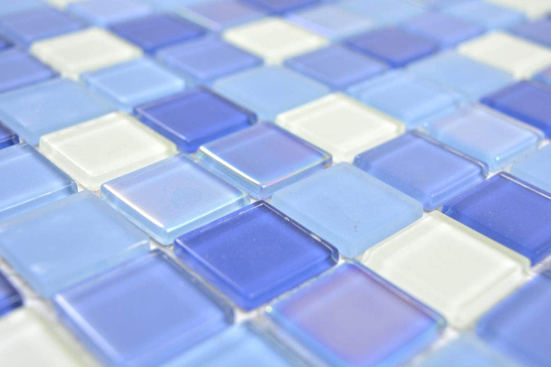 Fluoreszierendes Glasmosaik Quadrat Crystal mix blau light blue white für WAND KÜCHE Wandverblender
