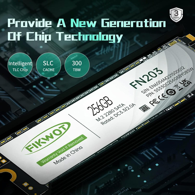 Fikwot FN203 256GB M.2 SATA SSD - SLC Cache 3D NAND TLC SATA III 6Gb/s M.2 2280 NGFF Internal Solid