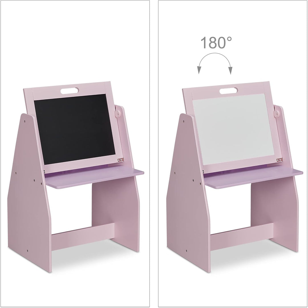 Relaxdays Kinderregal mit Tafel, Spielzeugregal mit 2 Fächern & Stoffbox, HBT: 84x52x45 cm, Spieltaf