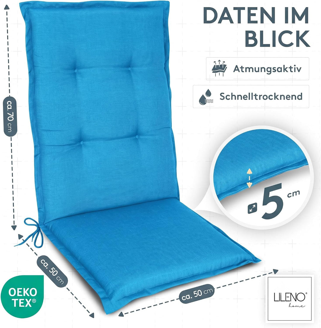 LILENO HOME Gartenstuhl Auflagen als [1er Set - Hochlehner] in Aqua Uni - Bequeme Liegen als Sitzauf