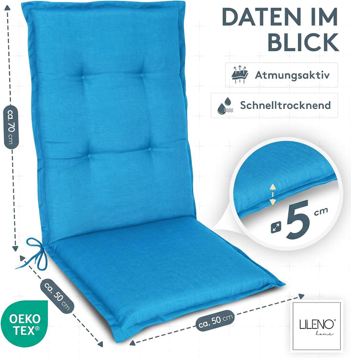 LILENO HOME Gartenstuhl Auflagen als [1er Set - Hochlehner] in Aqua Uni - Bequeme Liegen als Sitzauf