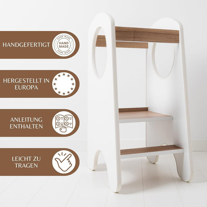 KIDIE Kinder Lernturm ab 1 Jahr, Montessori Höhenverstellbar Lernstuhl Baby, Toddler Learning Tower