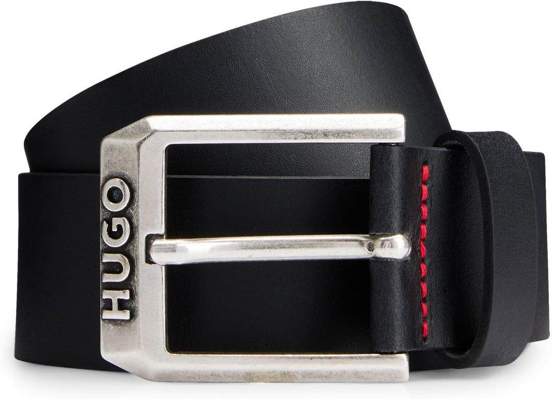 HUGO Herren Gelio-C Sz40 Ledergürtel mit Dornschliesse und Logo-Details 90 Black1, 90 Black1