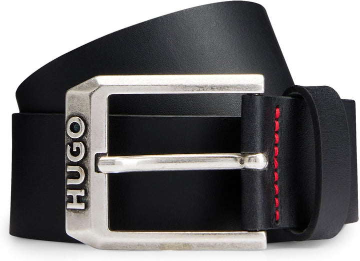HUGO Herren Gelio-C Sz40 Ledergürtel mit Dornschliesse und Logo-Details 90 Black1, 90 Black1