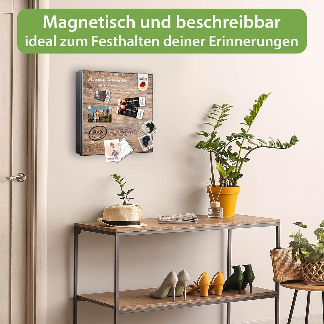 banjado® Grosser Schlüsselkasten Glas/Schlüsselbox 30cm x 30cm mit 50 Haken - Motiv Maserung/Schlüss