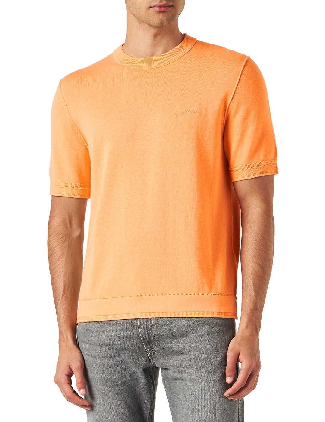 BOSS Herren Alinus Kurzarm-Pullover aus Baumwoll-Mix mit Kaschmir L Light/Pastel Orange833, L Light/