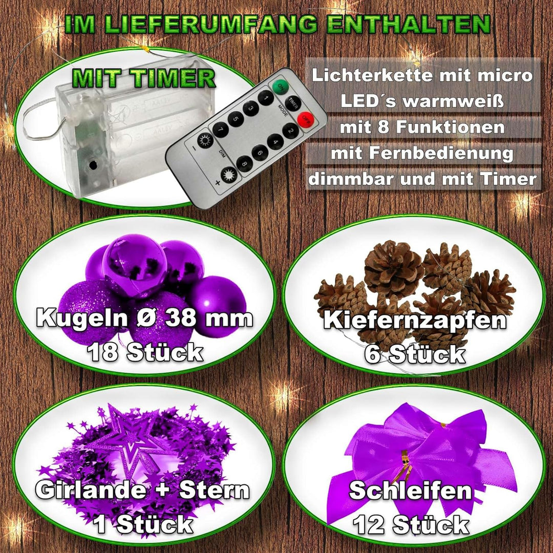 Weihnachtsbaum künstlich (WBD) mit Weihnachtsdeko und Led Lichterkette mit Fernbedienung Weihnachtsb