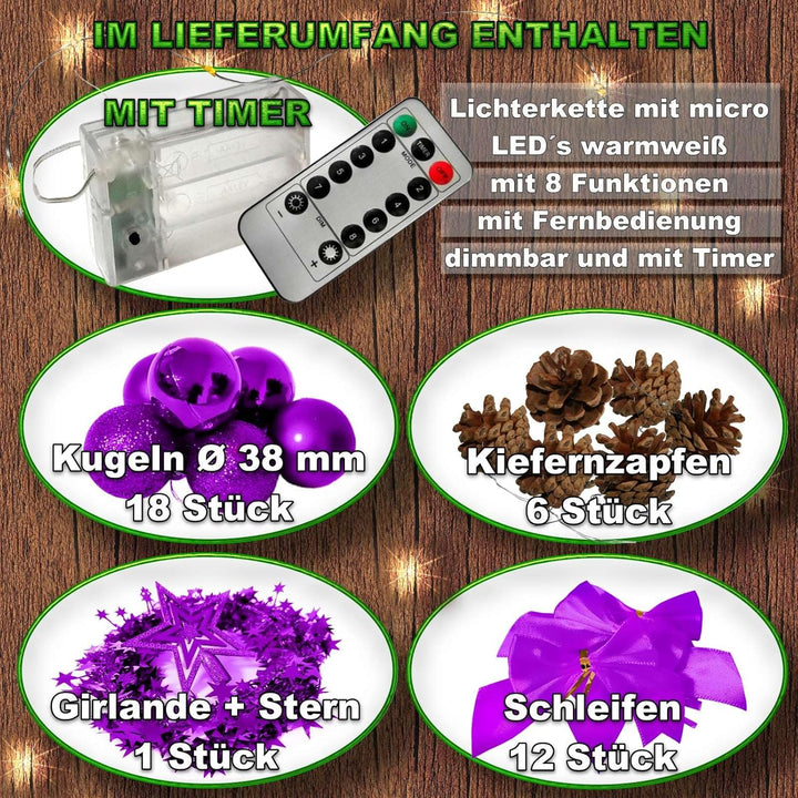 Weihnachtsbaum künstlich (WBD) mit Weihnachtsdeko und Led Lichterkette mit Fernbedienung Weihnachtsb