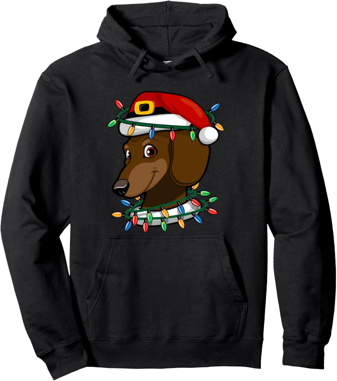 Dachshund Christmas Dog Santa Hat For Doxie Dog Lovers Pullover Hoodie