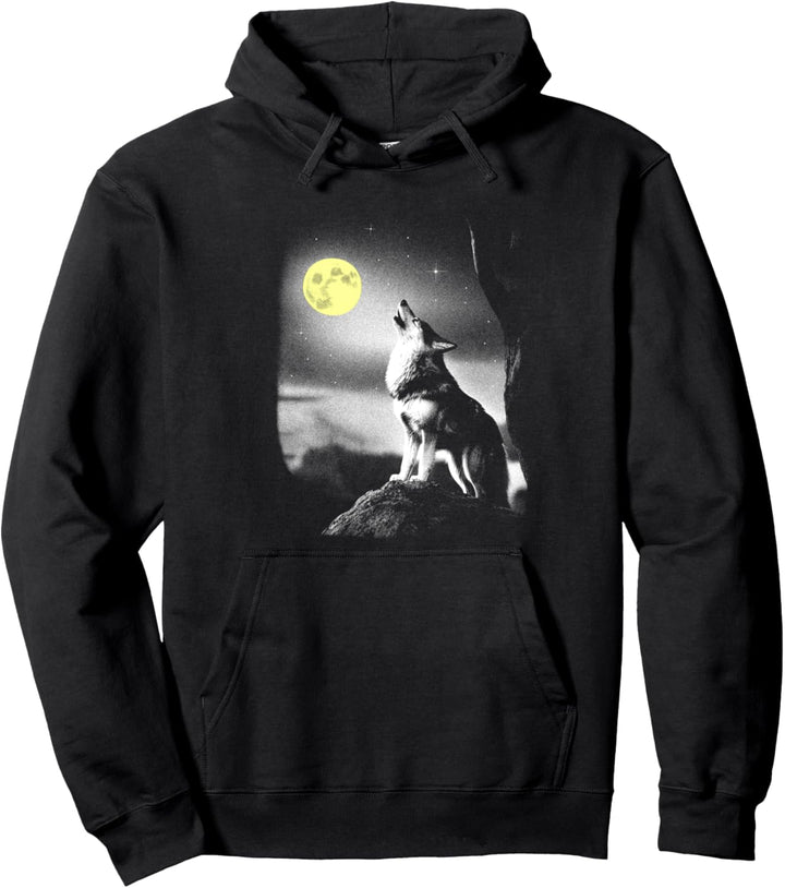 Cooler Wolf der unter einem Sternenhimmel den Mond anheult Pullover Hoodie