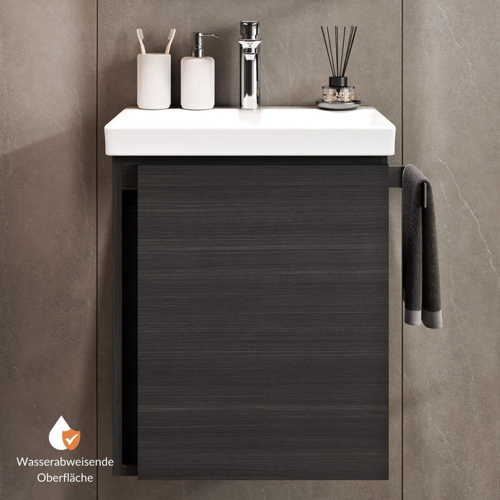 Planetmöbel Waschtischunterschrank 50 cm Anthrazit mit Armatur Chrom mit Wasserhahn Chrom Anthrazit,