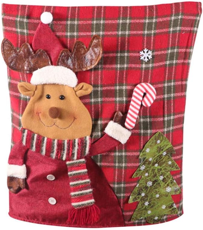LAMF Weihnachtsstuhlhussen-Set, 6 Stück, 3D-Stuhlhussen mit Weihnachtsmann, Schneemann, Elch, Weihna