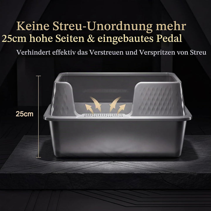 Suhaco Edelstahl Katzenklo mit Deckel Matte und Schaufel für katzentoilette Hohe Seiten XL Leicht Zu