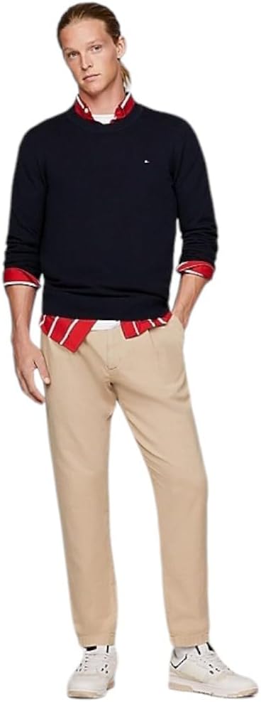 Tommy Hilfiger Herren Pullover Chain Ridge Structure C Neck Baumwolle S Blau (Desert Sky), S Blau (D