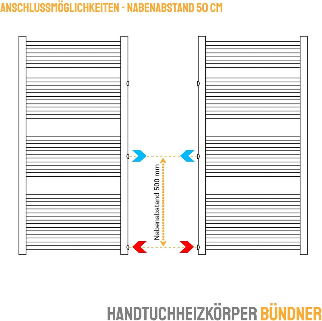 WITEN&NOCK Badheizkörper 1200x 500 mm Designheizkörper Heizkörper Seitenanschluss Nabenabstand 500 m