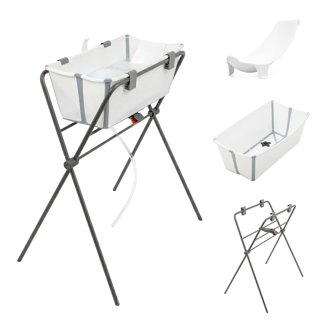 Stokke Flexi Bath (White) + Newborn Support + Flexi Bath Stand - Ideal für Neugeborene &amp; Kinder bis