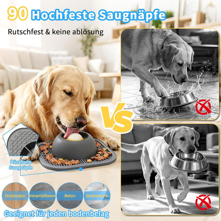 2-in-1 Langsamfressnapf Schleckmatte Hund, rutschfeste Schleckschale mit Saugnäpfen, interaktiver Sc