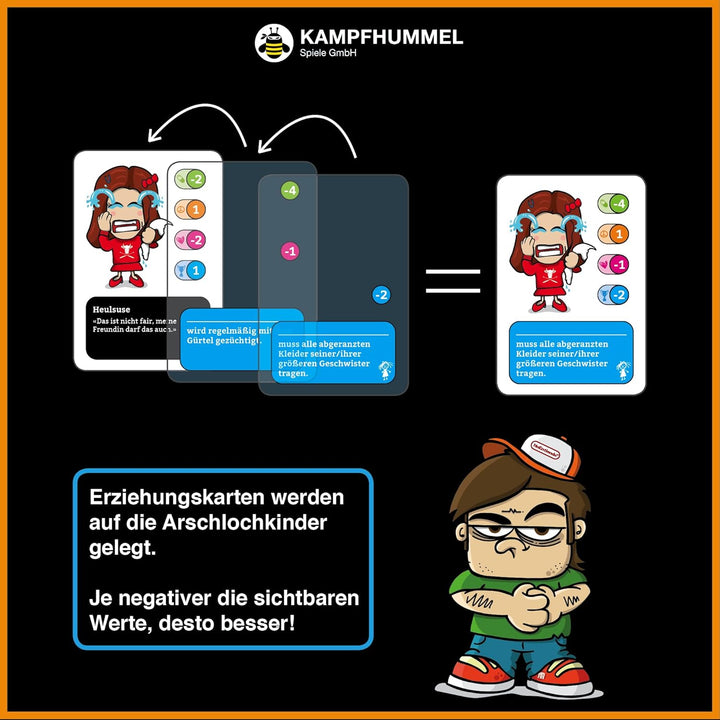KAMPFHUMMEL Arschlochkind I Wer verkackt Sein Kind am besten? I Witziges Kartenspiel für 3-6 Persone