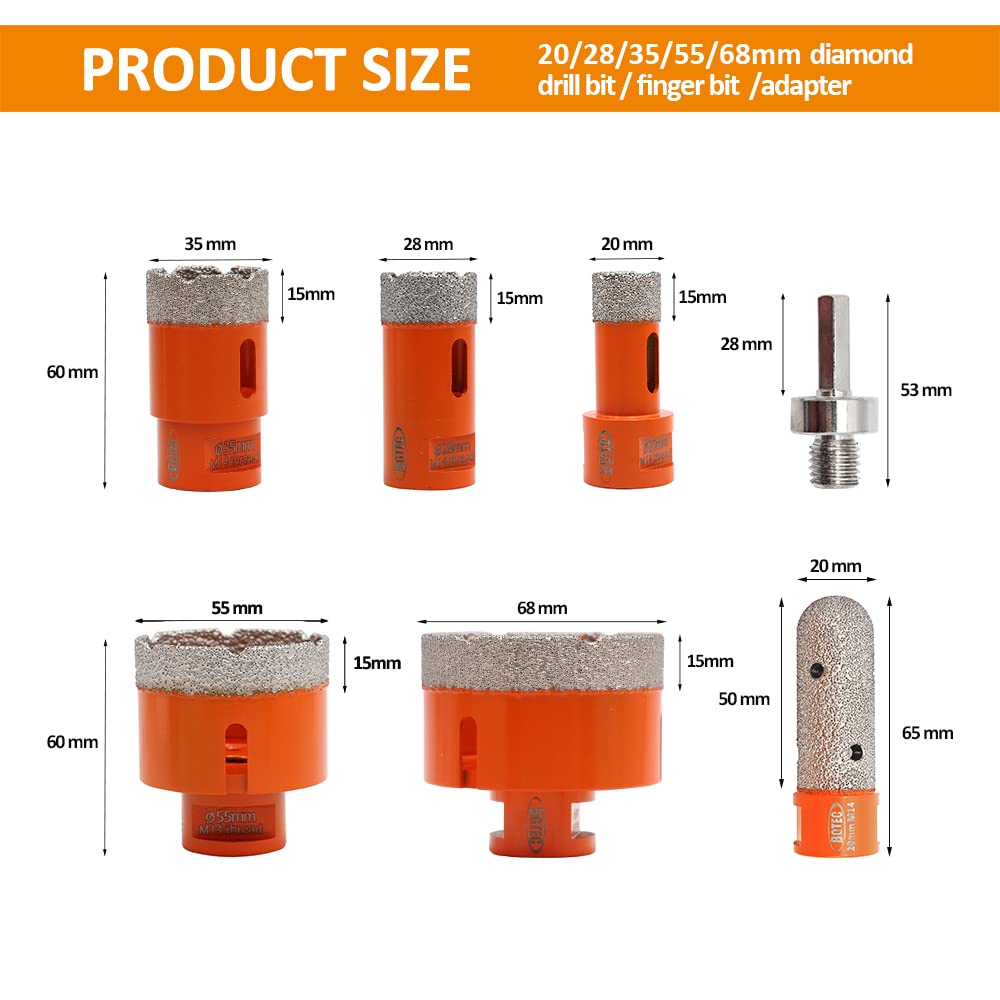 Diamant Bohrkrone 20/28/35/55/68mm Fliesenbohrersets 20mm Fingerfräser Sechskantschaft Adapter für P