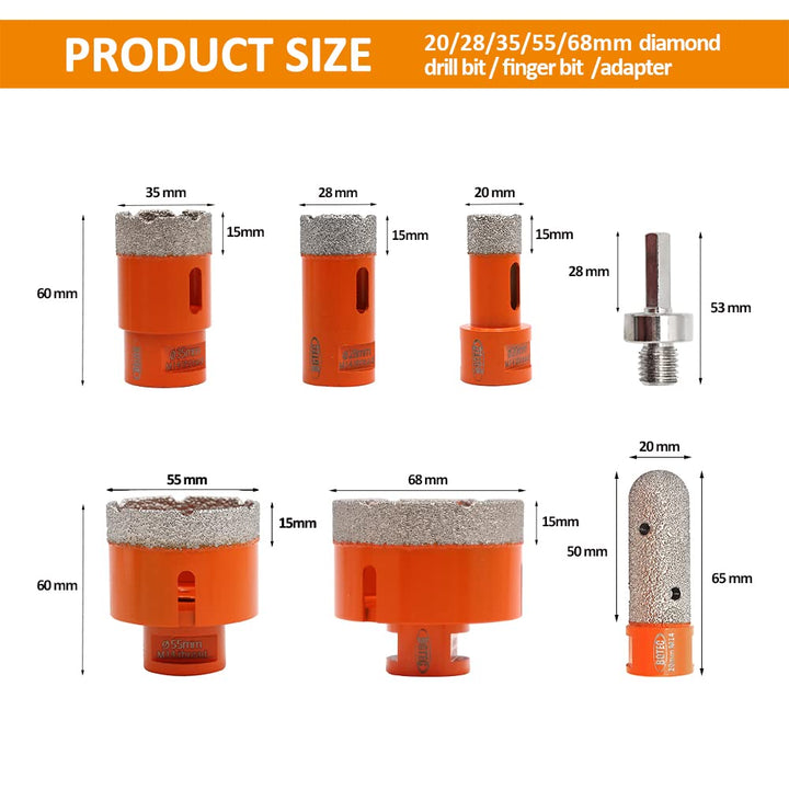 Diamant Bohrkrone 20/28/35/55/68mm Fliesenbohrersets 20mm Fingerfräser Sechskantschaft Adapter für P