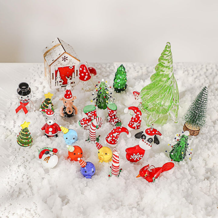 HDCRYSTALGIFTS Handgeblasene Glas-Weihnachtsfiguren, Ornamente, 4 Stück, Mini-Weihnachtsfiguren für