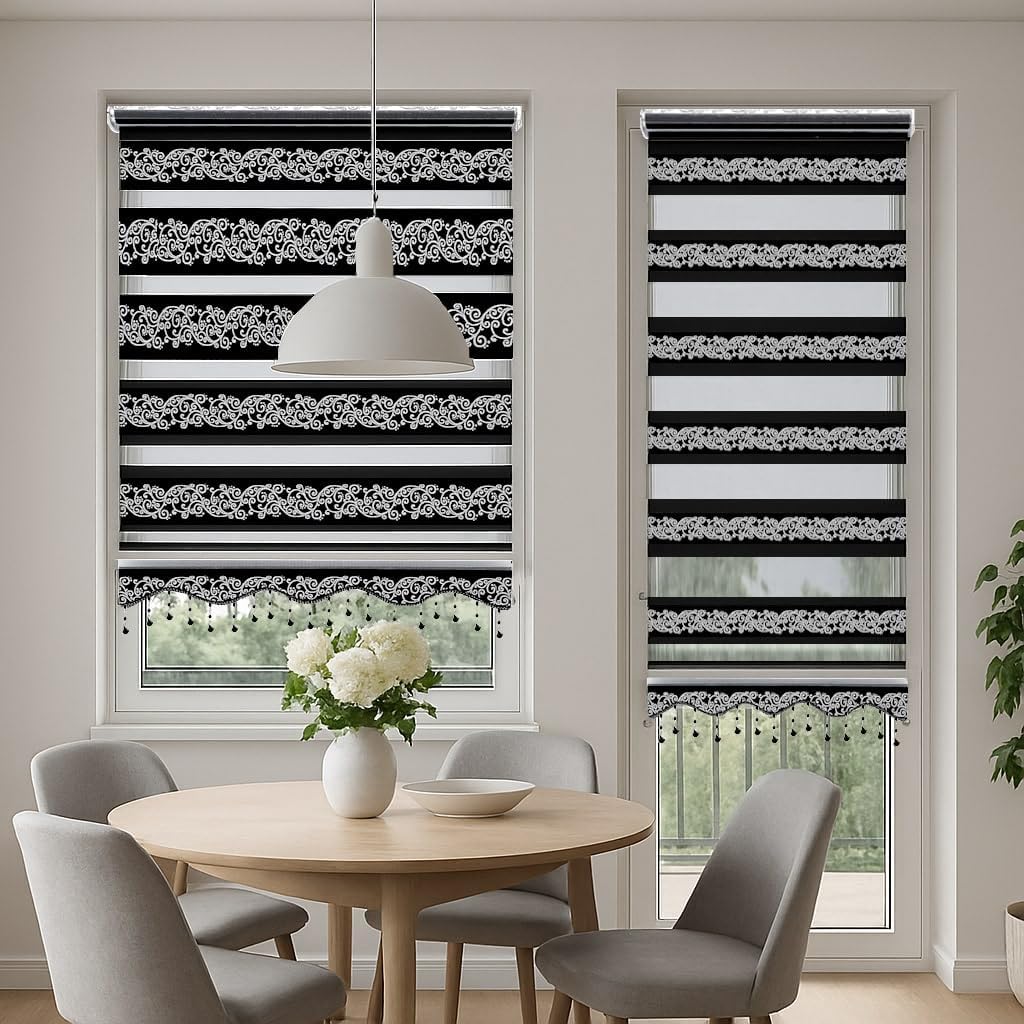 Brillant Doppelrollo Klemmfix ohne Bohren Schwarz Silber 200 x 60 cm (Länge x Breite) Duorollo Blick